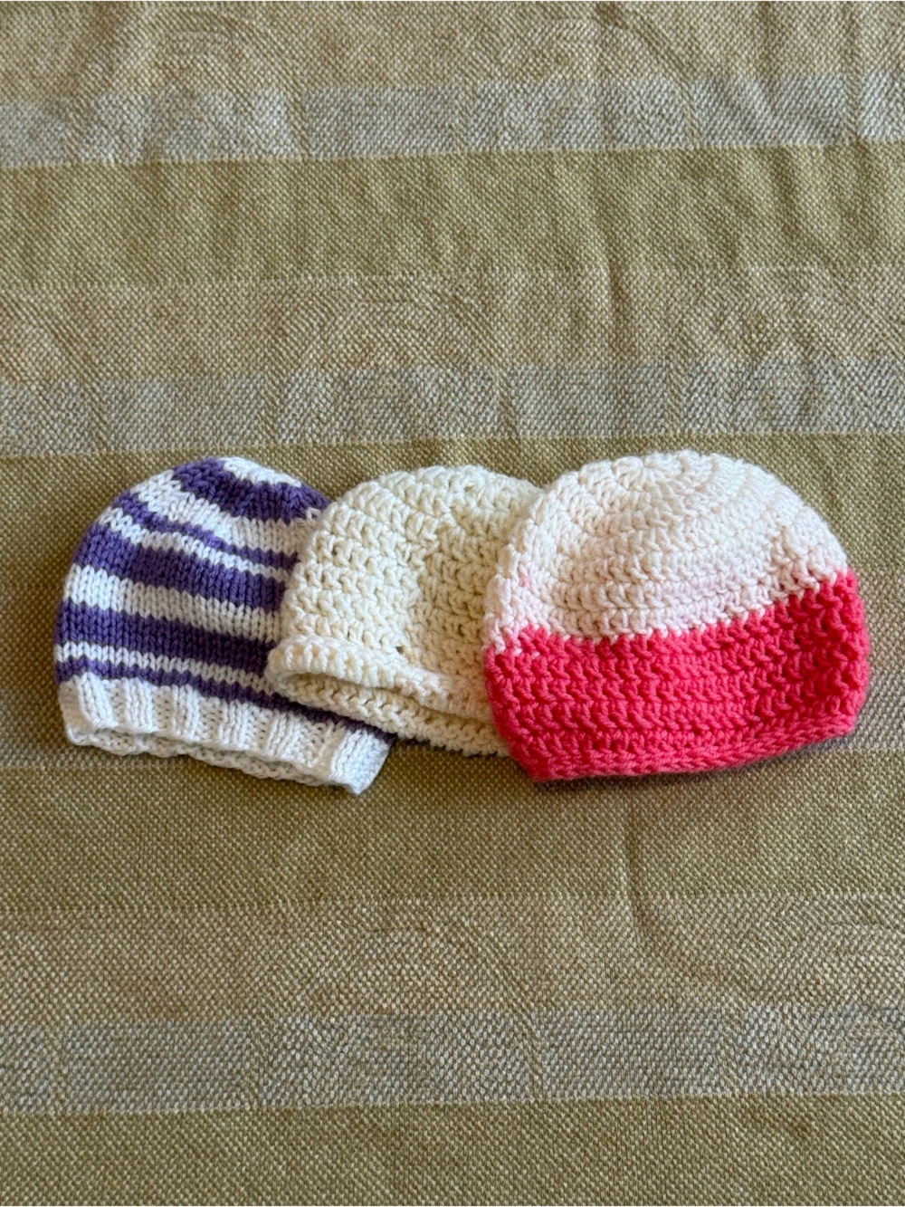 Set of 3 Kids Crochet Beanie Hat - Cream and Pink